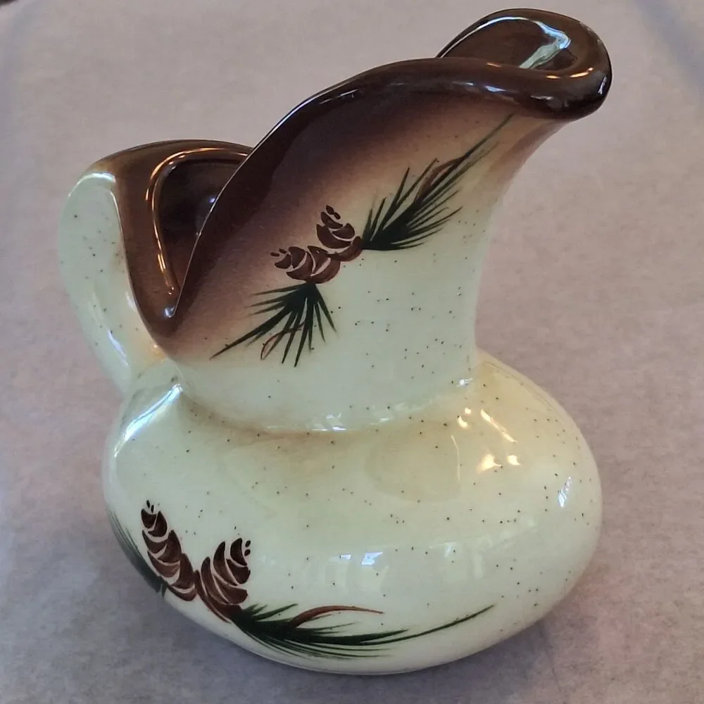 Vintage ROMCO Rocky Mountain Pottery Pinecone Glazed Creamer Colorado Brown